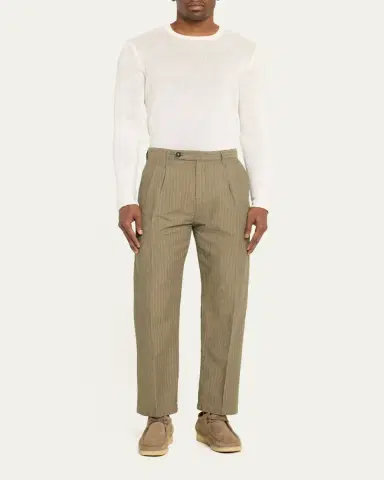 Massimo Alba Men's Cotton-Linen Chevron Double-Pleated Trousers | Thumbnail 2 Massimo Alba Men's Cotton-Linen Chevron Double-Pleated Trousers | Thumbnail 2