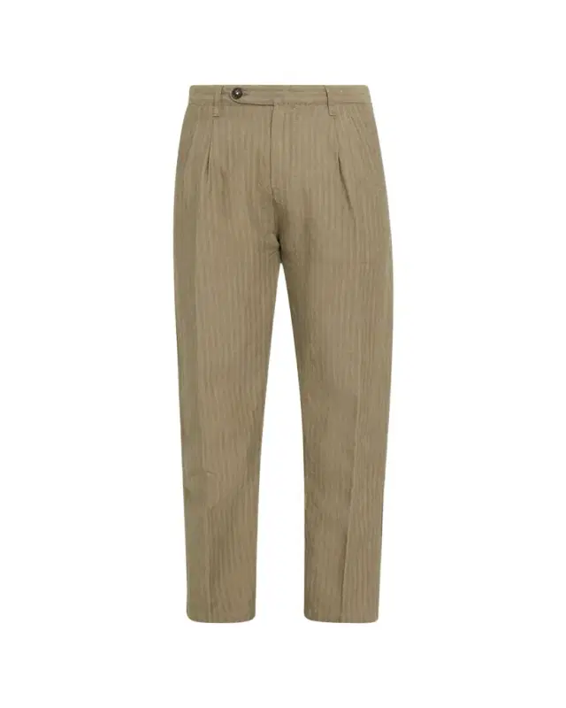 Men's Cotton-Linen Chevron Double-Pleated Trousers
