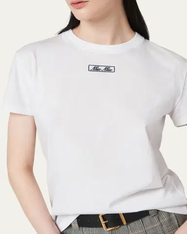 Miu Miu Embroidered Logo Jersey T-Shirt | Thumbnail 4