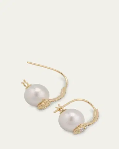 Sydney Evan 14K Gold Clamshell and 10mm Freshwater Pearl Diamond Earrings | Thumbnail 4