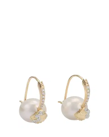 Sydney Evan 14K Gold Clamshell and 10mm Freshwater Pearl Diamond Earrings | Thumbnail 1