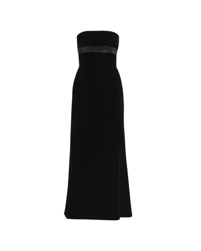 Giorgio Armani Strapless Strass Embellished Velvet Trumpet Gown