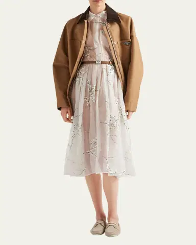 Prada Floral Embroidered Organza Fit-Flare Midi Dress | Thumbnail 2 Prada Floral Embroidered Organza Fit-Flare Midi Dress | Thumbnail 2