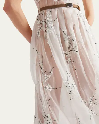 Prada Floral Embroidered Organza Fit-Flare Midi Dress | Thumbnail 4 Prada Floral Embroidered Organza Fit-Flare Midi Dress | Thumbnail 4