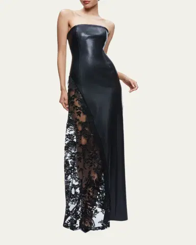 Alice + Olivia Retha Strapless Vegan Leather Lace Maxi Dress | Thumbnail 2