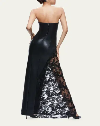 Alice + Olivia Retha Strapless Vegan Leather Lace Maxi Dress | Thumbnail 3