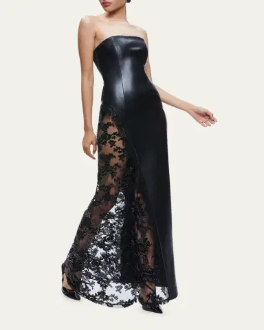 Alice + Olivia Retha Strapless Vegan Leather Lace Maxi Dress | Thumbnail 4