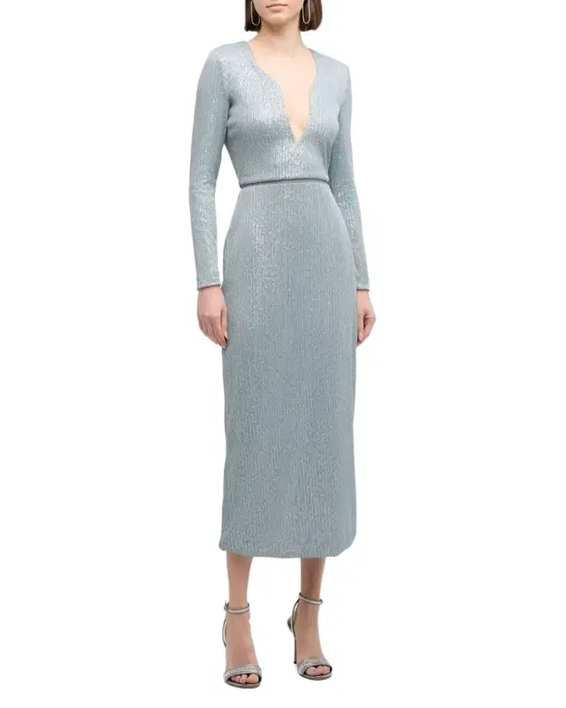 Giorgio Armani Plunging Sequined Knit Dress
