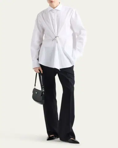 Prada Crystal Brooch Poplin Button Down Top | Thumbnail 2 Prada Crystal Brooch Poplin Button Down Top | Thumbnail 2