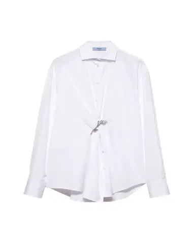 Prada Crystal Brooch Poplin Button Down Top | Thumbnail 1 Prada Crystal Brooch Poplin Button Down Top | Thumbnail 1