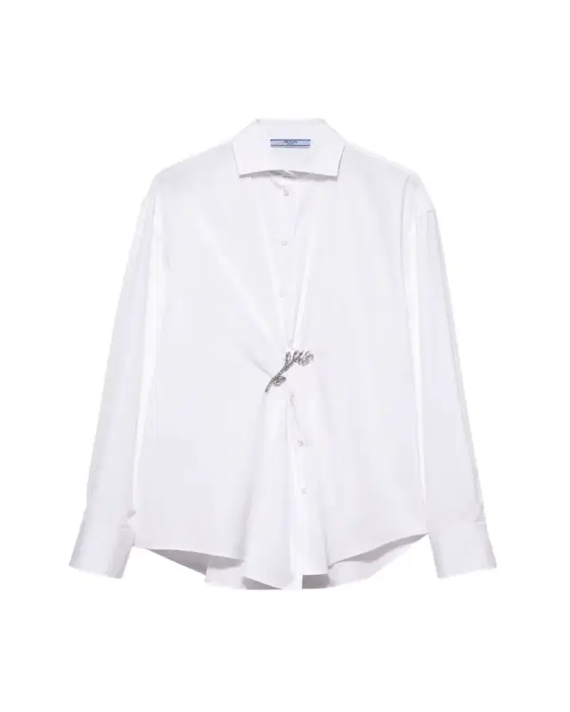 Prada Crystal Brooch Poplin Button Down Top