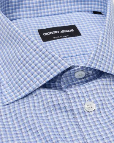 Giorgio Armani Men's Cotton Plaid Dress Shirt | Thumbnail 2 Giorgio Armani Men's Cotton Plaid Dress Shirt | Thumbnail 2