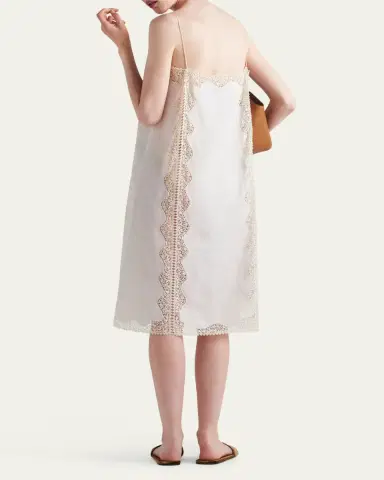 Prada Linen Midi Dress with Lace Embroidery | Thumbnail 3 Prada Linen Midi Dress with Lace Embroidery | Thumbnail 3