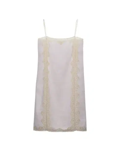 Prada Linen Midi Dress with Lace Embroidery | Thumbnail 1 Prada Linen Midi Dress with Lace Embroidery | Thumbnail 1