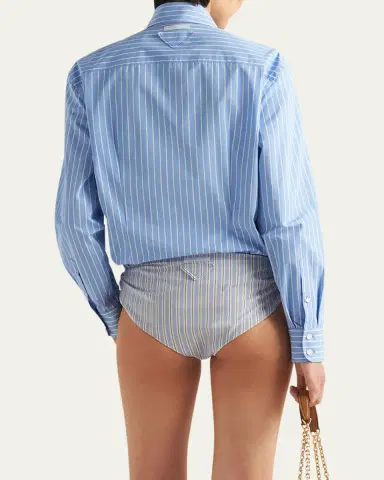 Prada Striped Cotton Poplin Button-Front Shirt | Thumbnail 3 Prada Striped Cotton Poplin Button-Front Shirt | Thumbnail 3