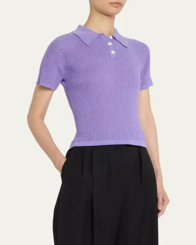 Guest in Residence Cashmere Short-Sleeve Shrunken Polo Sweater | Thumbnail 11