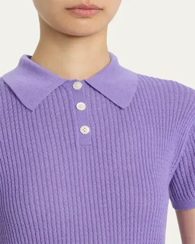 Guest in Residence Cashmere Short-Sleeve Shrunken Polo Sweater | Thumbnail 12