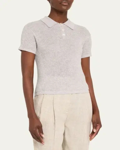 Guest in Residence Cashmere Short-Sleeve Shrunken Polo Sweater | Thumbnail 4