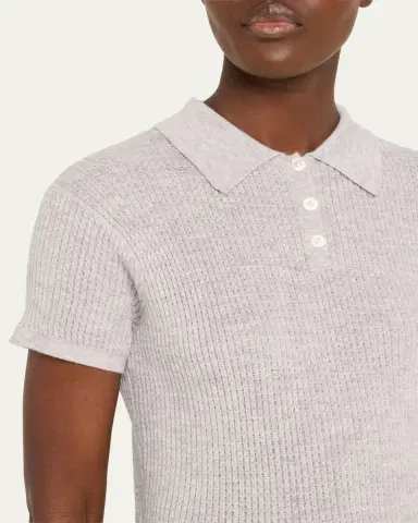Guest in Residence Cashmere Short-Sleeve Shrunken Polo Sweater | Thumbnail 5
