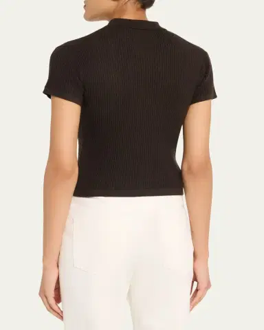 Guest in Residence Cashmere Short-Sleeve Shrunken Polo Sweater | Thumbnail 7