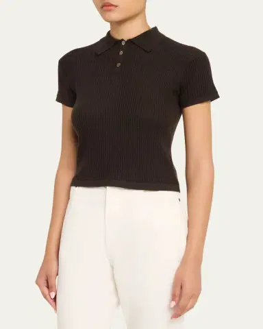 Guest in Residence Cashmere Short-Sleeve Shrunken Polo Sweater | Thumbnail 8