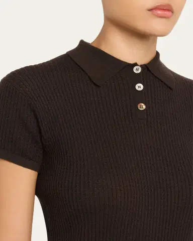 Guest in Residence Cashmere Short-Sleeve Shrunken Polo Sweater | Thumbnail 9