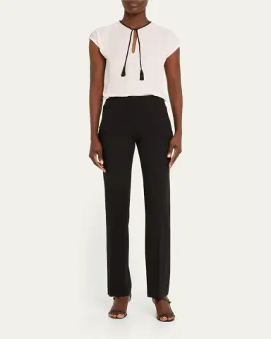 Giorgio Armani Silk Georgette Short Blouse with Tie Neck Detail | Thumbnail 2 Giorgio Armani Silk Georgette Short Blouse with Tie Neck Detail | Thumbnail 2