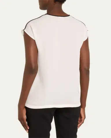 Giorgio Armani Silk Georgette Short Blouse with Tie Neck Detail | Thumbnail 3 Giorgio Armani Silk Georgette Short Blouse with Tie Neck Detail | Thumbnail 3