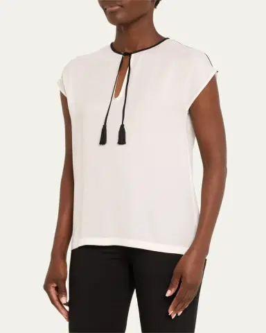 Giorgio Armani Silk Georgette Short Blouse with Tie Neck Detail | Thumbnail 4 Giorgio Armani Silk Georgette Short Blouse with Tie Neck Detail | Thumbnail 4