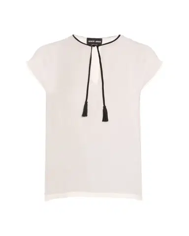 Giorgio Armani Silk Georgette Short Blouse with Tie Neck Detail | Thumbnail 1 Giorgio Armani Silk Georgette Short Blouse with Tie Neck Detail | Thumbnail 1