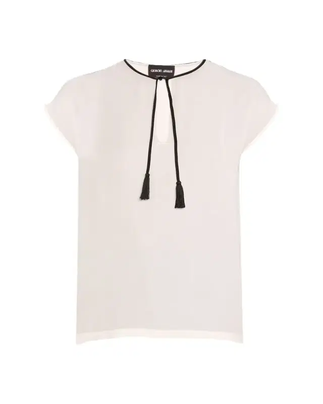 Silk Georgette Short Blouse with Tie Neck Detail