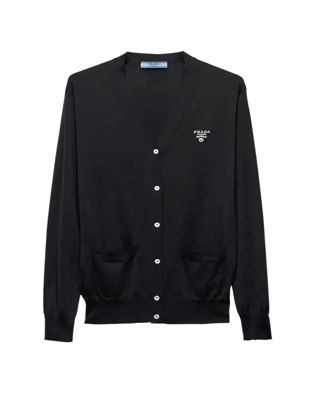 Intarsia Logo Silk Knit Cardigan