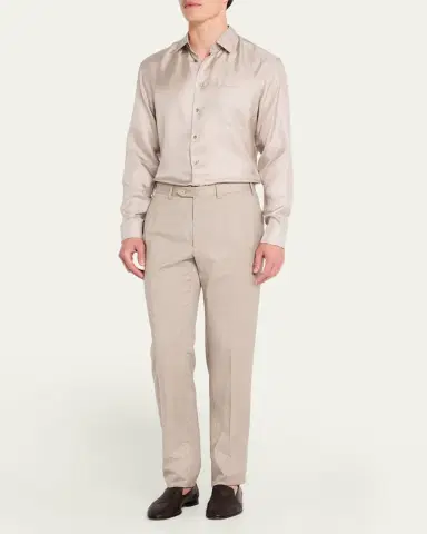 Giorgio Armani Men's Solid Silk Dress Shirt | Thumbnail 2
