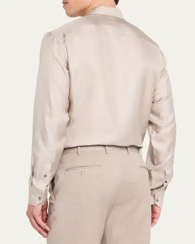 Giorgio Armani Men's Solid Silk Dress Shirt | Thumbnail 3