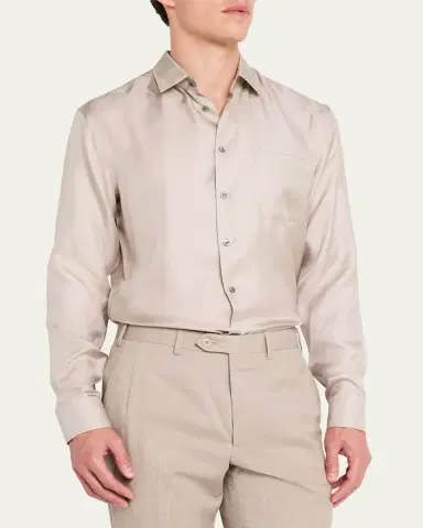 Giorgio Armani Men's Solid Silk Dress Shirt | Thumbnail 4