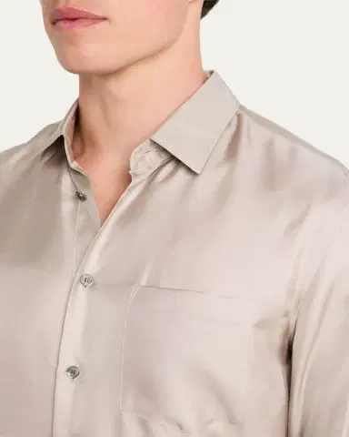 Giorgio Armani Men's Solid Silk Dress Shirt | Thumbnail 5