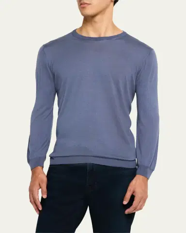 Giorgio Armani Men's Cotton and Silk Crewneck Sweater | Thumbnail 4 Giorgio Armani Men's Cotton and Silk Crewneck Sweater | Thumbnail 4