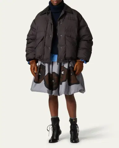 Miu Miu Printed Logo Leather Collar Oversized Down Jacket | Thumbnail 2