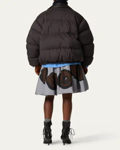 Miu Miu Printed Logo Leather Collar Oversized Down Jacket | Thumbnail 3