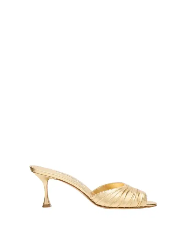 Manolo Blahnik Pirua Ruched Metallic Mule Sandals