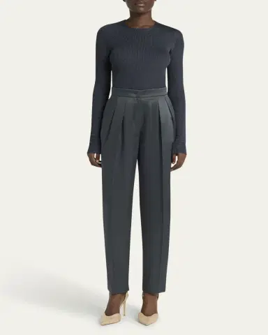 Giorgio Armani Silk Satin Pleated Straight-Leg Trousers | Thumbnail 2 Giorgio Armani Silk Satin Pleated Straight-Leg Trousers | Thumbnail 2