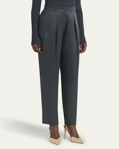 Giorgio Armani Silk Satin Pleated Straight-Leg Trousers | Thumbnail 4 Giorgio Armani Silk Satin Pleated Straight-Leg Trousers | Thumbnail 4