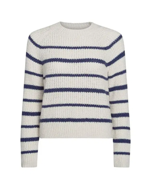 Ribbed Stripe Raglan-Sleeve Crewneck Sweater