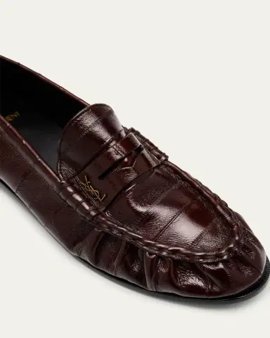 Saint Laurent Men's Eel Leather Cassandre Penny Loafers | Thumbnail 3 Saint Laurent Men's Eel Leather Cassandre Penny Loafers | Thumbnail 3
