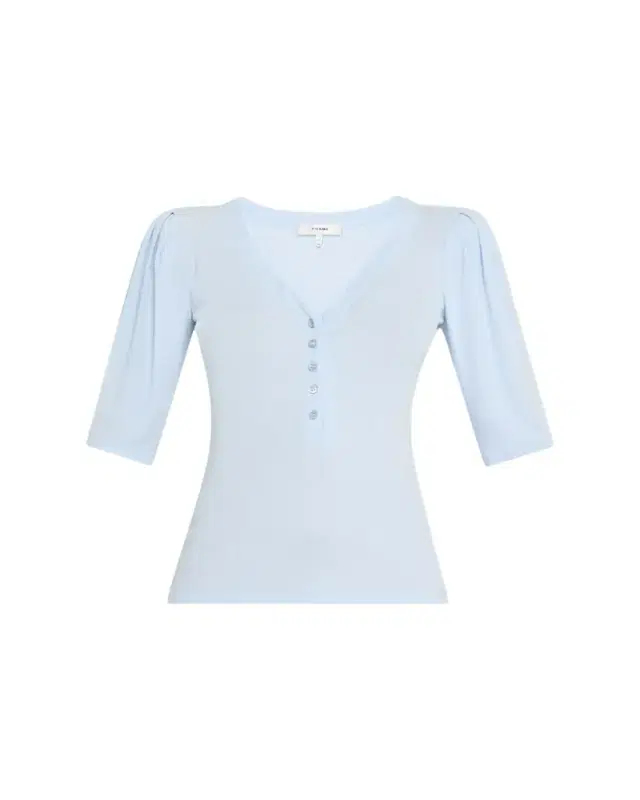 Rib Ruched Short-Sleeve Henley Top