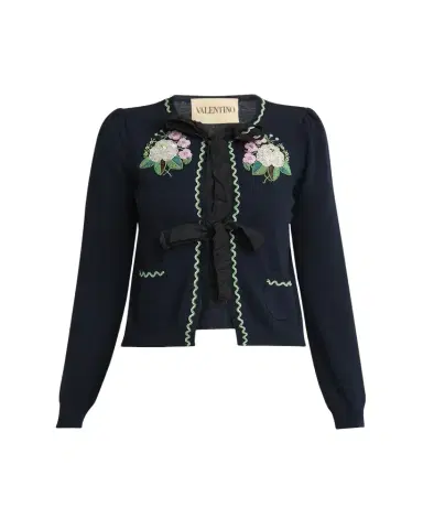 Valentino Garavani Floral Embroidered Bow-Tie Wool Cardigan | Thumbnail 1