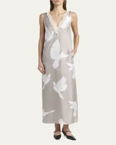 Stella McCartney Dove Print Lace Trim Silk Slip Dress | Thumbnail 2 Stella McCartney Dove Print Lace Trim Silk Slip Dress | Thumbnail 2