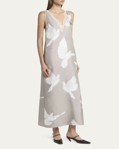 Stella McCartney Dove Print Lace Trim Silk Slip Dress | Thumbnail 4 Stella McCartney Dove Print Lace Trim Silk Slip Dress | Thumbnail 4