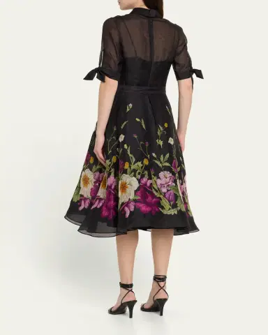 Rickie Freeman for Teri Jon Floral-Print Silken Linen Midi Shirtdress | Thumbnail 3