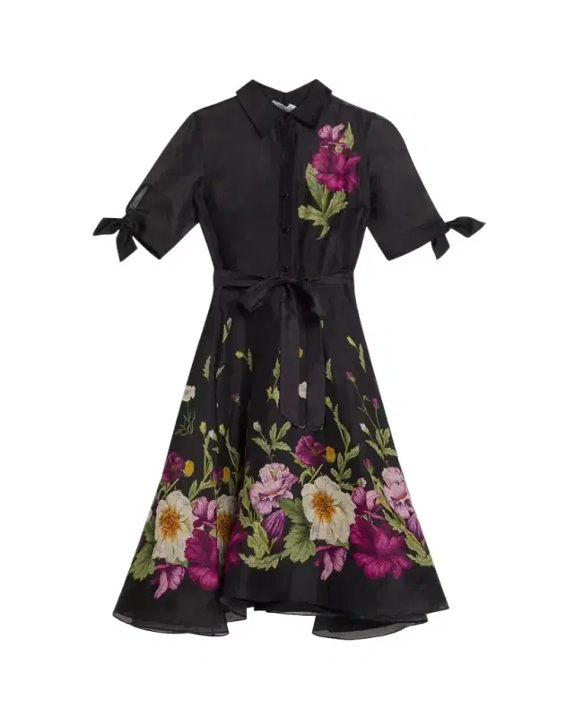 Floral-Print Silken Linen Midi Shirtdress